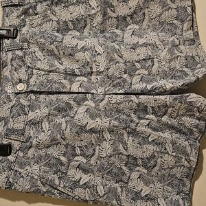 Gray And Blue  Leaf Print Pants